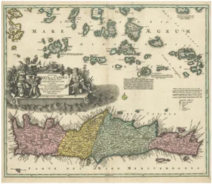 Map of Engraving Crete, Candia and Aegean Islands from Homann Heirs, 1749