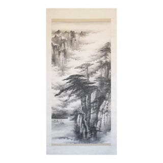XL 1900-1940s Ink Landscape by Keihou, Japanese Scroll Painting For Sale