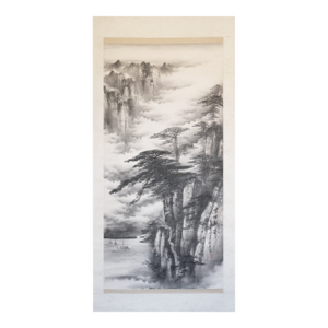 XL 1900-1940s Ink Landscape by Keihou, Japanese Scroll Painting