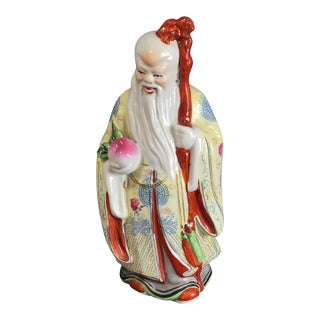 Vintage Immortal Chinese Shou Xing Longevity Mythological God Hand Painted Figurine For Sale