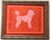 French Poodle in tropical colors using shades of apricot and orange and crimson with a double border. Minimalism,...
