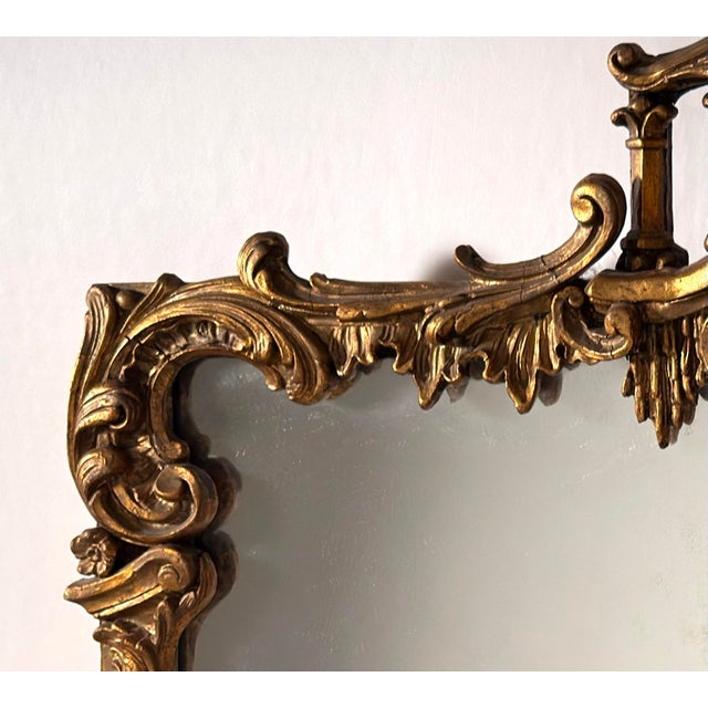 Hollywood Regency Large Hollywood Regency Giltwood Pagoda-Style Mirror, 54” For Sale - Image 3 of 3