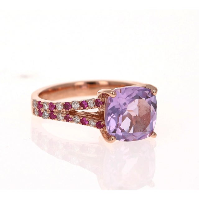 Amethyst Pink Sapphire Diamond Rose Gold Cocktail Ring, Size 7 For Sale - Image 4 of 6