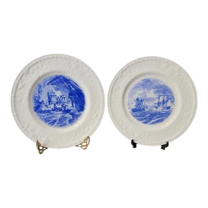 1930s Shenango Pottery Seafaring Pictorial Plates - a Pair