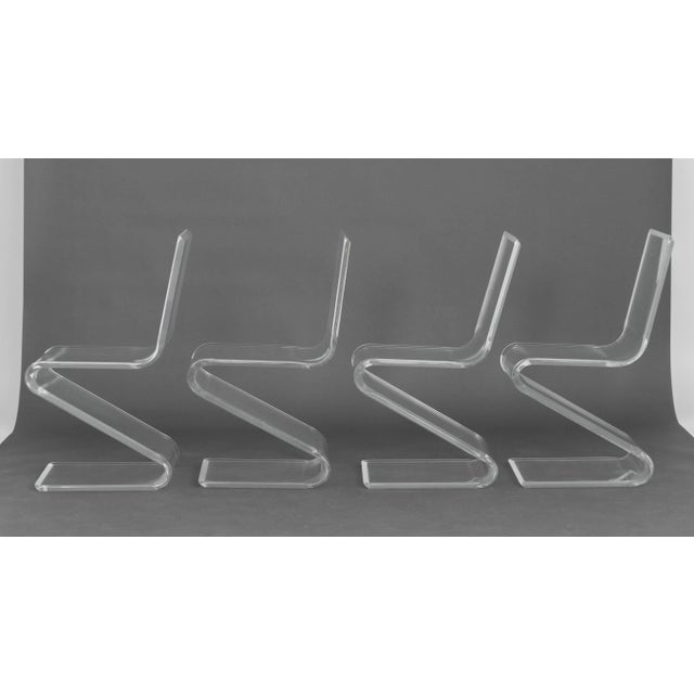 Transparent Modern Clear Acrylic "Z" Dining Chairs, 8 For Sale - Image 8 of 14