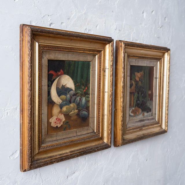 Wood Pair of Victorian Still Life Oil Paintings, English, c.1870 For Sale - Image 7 of 13