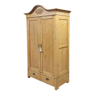 Antique Swedish Pine Armoire With Shelving For Sale