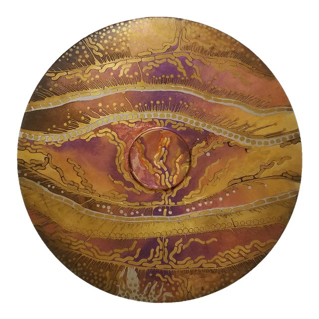 Vintage 1970s Lee and Naomi Peck Large Wall Art Metal Charger Signed by Both Artists For Sale