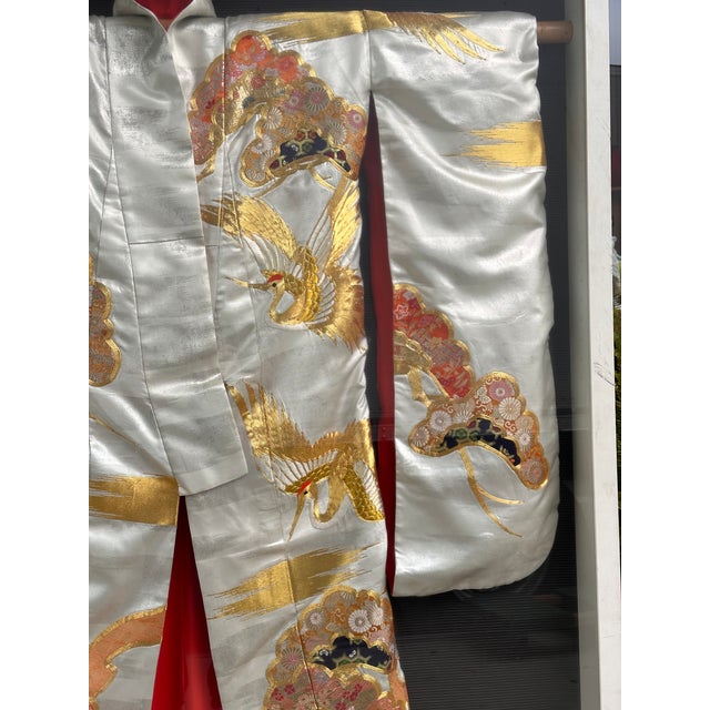 Mid 20th Century Framed Japanese Wedding Kimono With Silk Embroidered Decoration For Sale In Los Angeles - Image 6 of 8