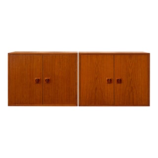 1960s Danish Mid Century Modern Cabinet Set / Modular Storage Credenza Pair For Sale