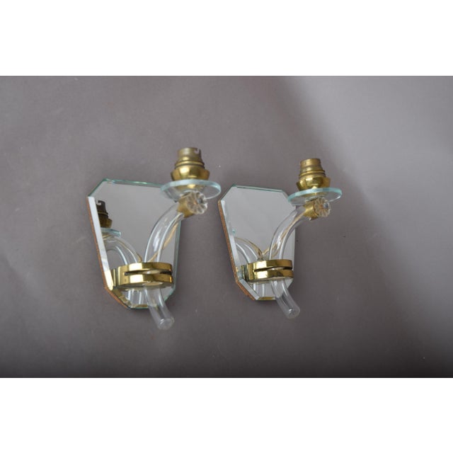 Art Deco French Mirrored Glass and Brass Wall Sconces, 1940s, Set of 2 For Sale - Image 13 of 17