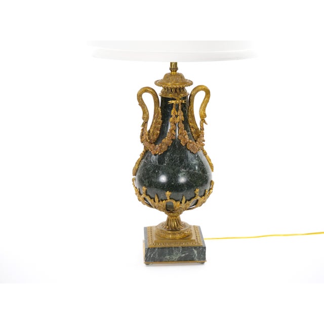 Italian 19th Century Green Marble and Gilt Bronze Louis XVI Style Urn-Form Lamps For Sale - Image 4 of 11
