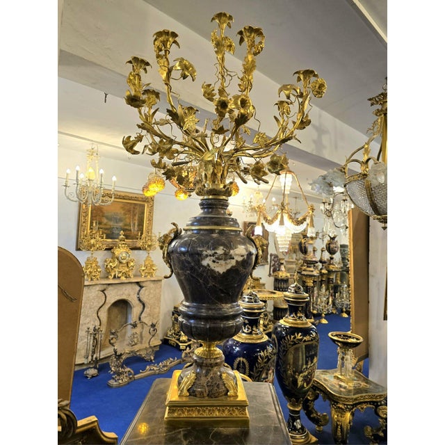 Ceramic Louis XVI-Style Black Porcelain Decorative Centerpiece With Gold Leaf Floral Details For Sale - Image 7 of 7