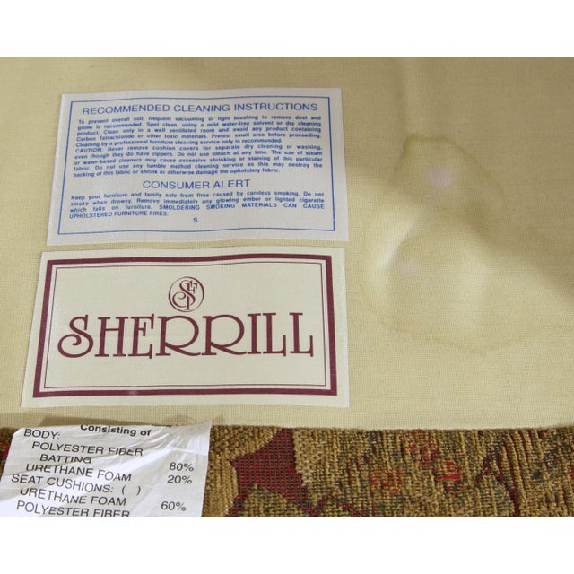 Oversized Sherrill Tufted Scroll Arm Barrel Back Lounge Chair With Turned Legs & Brass Caps, Made in Usa Late 20th Century For Sale In Salt Lake City - Image 6 of 6