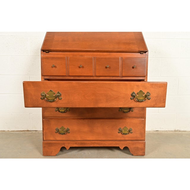 Brown Ethan Allen American Colonial Solid Maple Drop Front Secretary Desk, Circa 1970s For Sale - Image 8 of 16