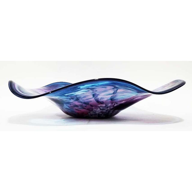 Violet Huge 25" Hand-Blown Art Glass Wave Bowl Signed by H. Jensen & Wildfire 3 Views For Sale - Image 8 of 11