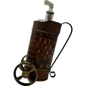 Vintage Brown Faux Croc Golf Caddy Musical Cocktail Decanter Bottle & Holder