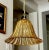 Murano Italian bell shape gold amber colored hand blown glass pendant ceiling light. The glass has vertical ribbing along...