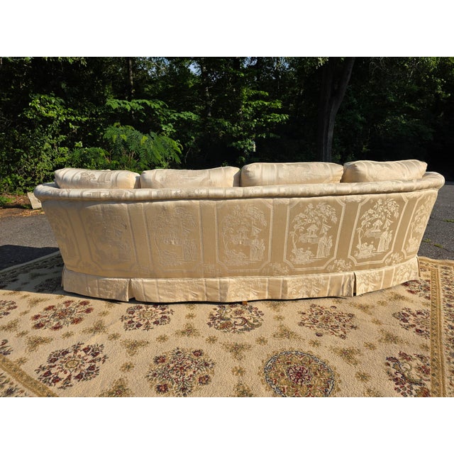 1980s **Price Drop** Vintage Hollywood Regency Chinoiserie Curved Ivory Sofa For Sale - Image 5 of 5