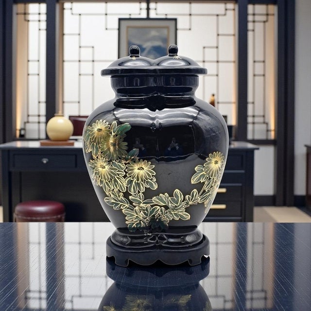 Monumental Chinese conjoined ginger jar formed as a double vessel with twin domed lids, presented with its original...