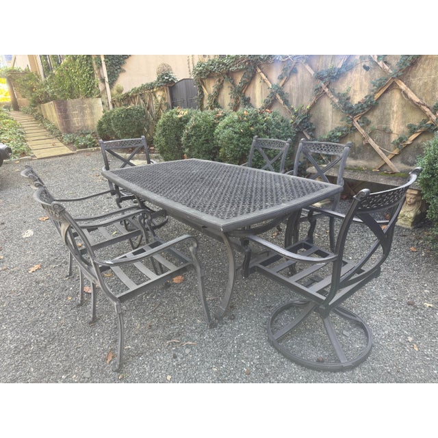 Transitional Seven Piece Patio Dining Set For Sale - Image 3 of 12