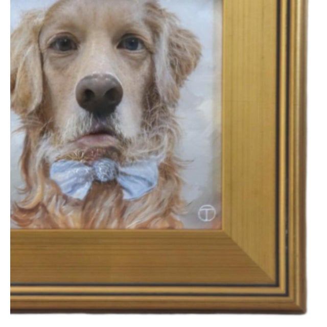 Golden Retriever Dog puppy portrait study, acrylic painting on artist panel. Included are the antiqued gold wood frame and...