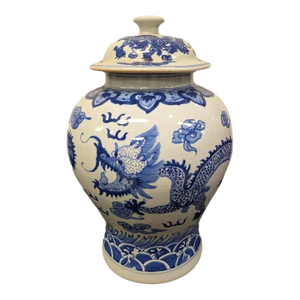 Chinese Blue and White ‘Dragon and Pearl’ Baluster Jar and Cover