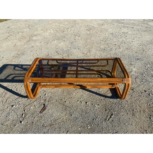 Boho Chic Vintage Boho Coastal Rectangular Brown Rattan Coffee Table For Sale - Image 3 of 13