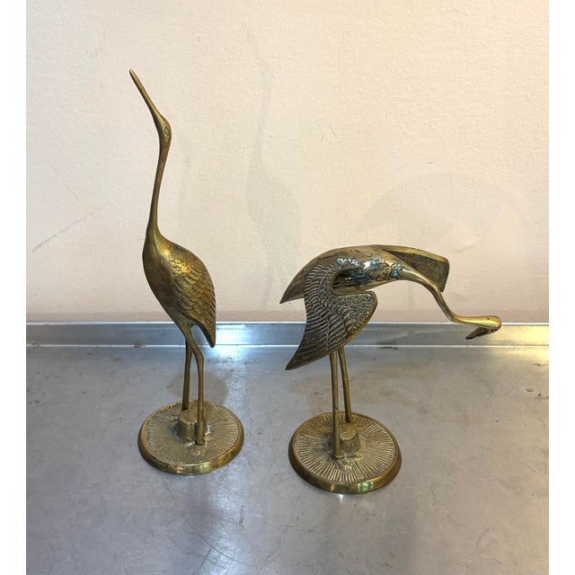 1960s-70s Brass Heron Sculptures Pair For Sale - Image 4 of 5