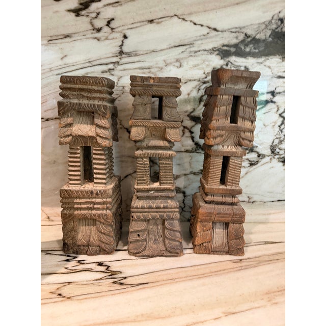 Deepam Carved Fruitwood Stand, S/3 For Sale In Miami - Image 6 of 6