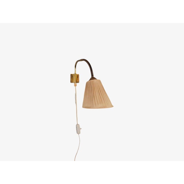 Cream 1950s Mid-Century Modern Ajh, Swedish Modern, Adjustable Wall Light, Brass, Pleated Fabric For Sale - Image 8 of 14