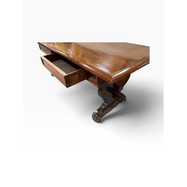 Antique Italian Carved Walnut Trestle Library Dining or Writing Table - Paw Feet For Sale - Image 15 of 15