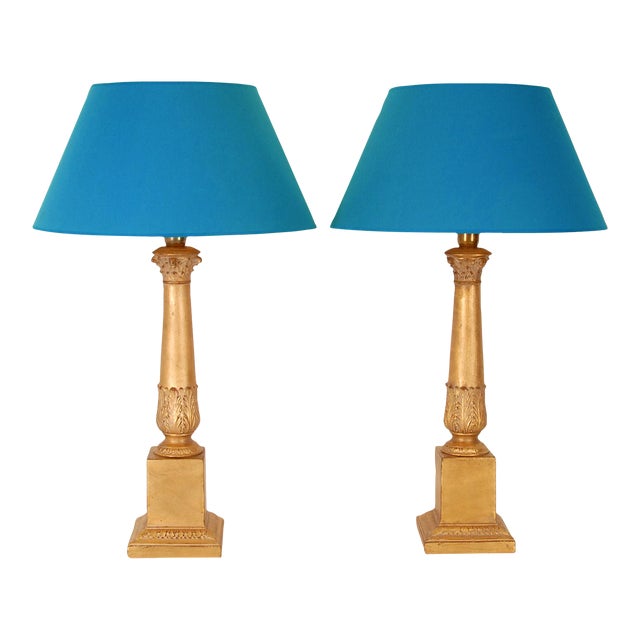 Vintage Italian Ceramic Lamps Traditional Yellow Gold Gilded Corinthian