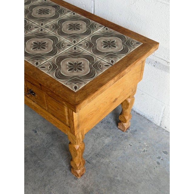 Vintage Danish Oak Tile Top Entry Table Bench by Henning Kjærnulf For Sale - Image 9 of 10