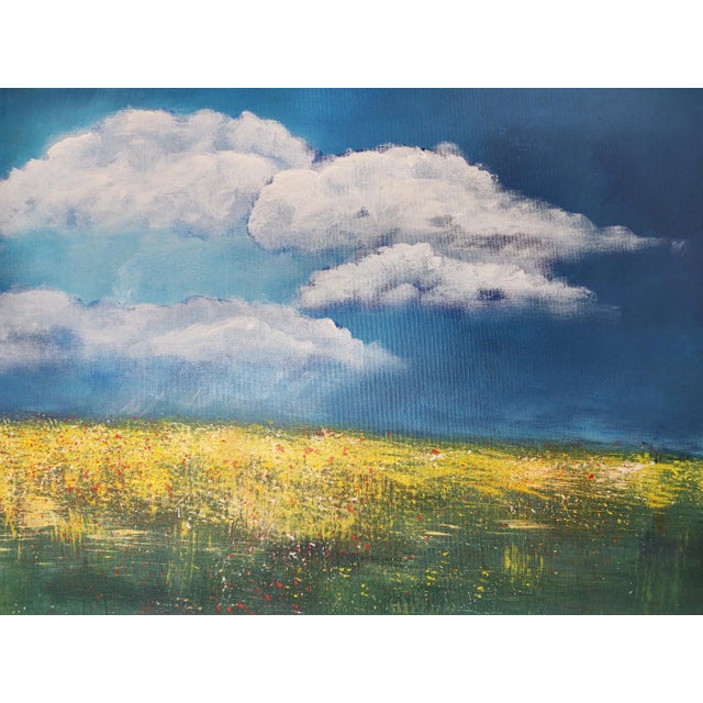 Textile "Poppies and Buttercups" Contemporary Original Impressionist Style Landscape Painting by Linda McDonough, Framed For Sale - Image 7 of 9