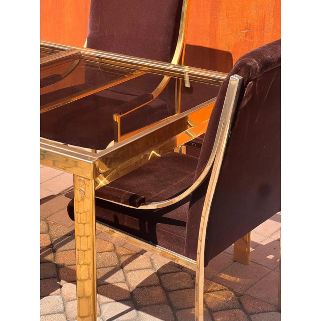 20th Century Brass And Brown Velvet Dining Room Chairs - Set of 4 For Sale - Image 9 of 12