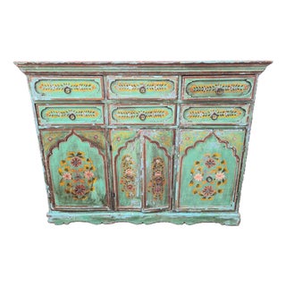 Mid-Century Indian Hand-Painted Wooden Chest of Drawers, 1970s For Sale