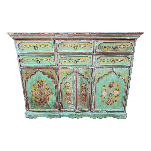 Mid-Century Indian Hand-Painted Wooden Chest of Drawers, 1970s For Sale