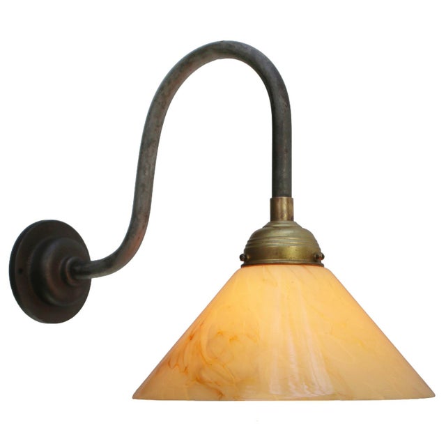 Iron Sconce with Yellow Marble Glass Shade For Sale - Image 5 of 7