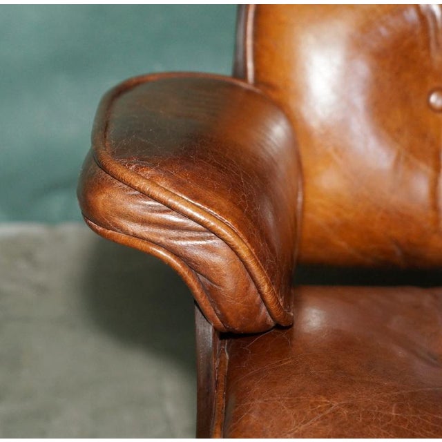 Set of Brown Leather Lounge Armchair and Ottoman with Bentwood Frame from Artsome For Sale - Image 12 of 18