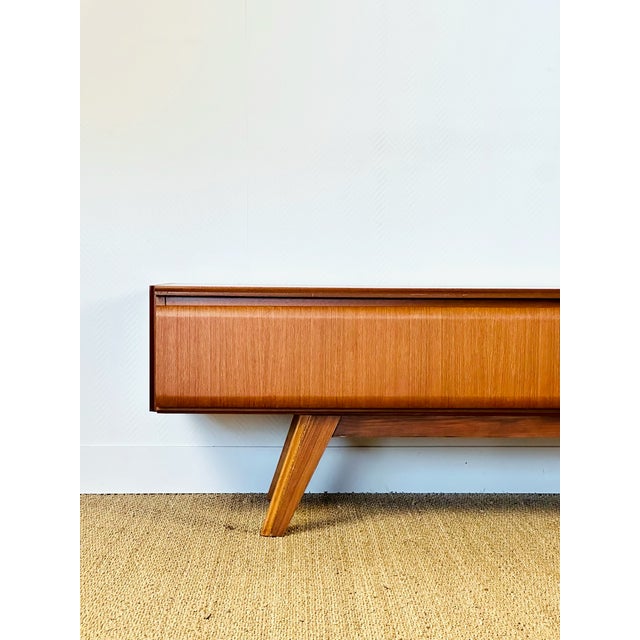 Low Scandinavian Teak Sideboard with 3 Drawers and Splayed Legs, 1960 For Sale - Image 10 of 18