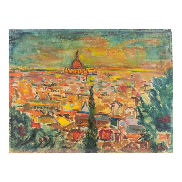 Sirio Pellegrini, View of Rome from Gianicolo, Oil Painting, 1970 For Sale