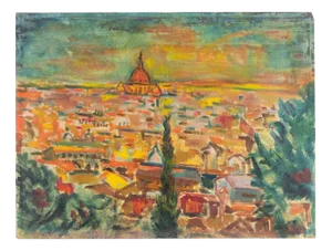 Sirio Pellegrini, View of Rome from Gianicolo, Oil Painting, 1970