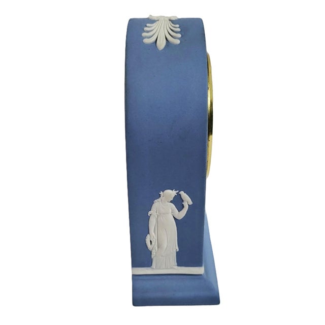 Mid 20th Century Vintage English Blue Jasperware Neoclassical Wedgewood Shelf Desk Clock For Sale - Image 5 of 12