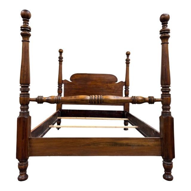 Vintage Full Size Duncan Phyfe Style Traditional Low Poster Cannonball Bed For Sale