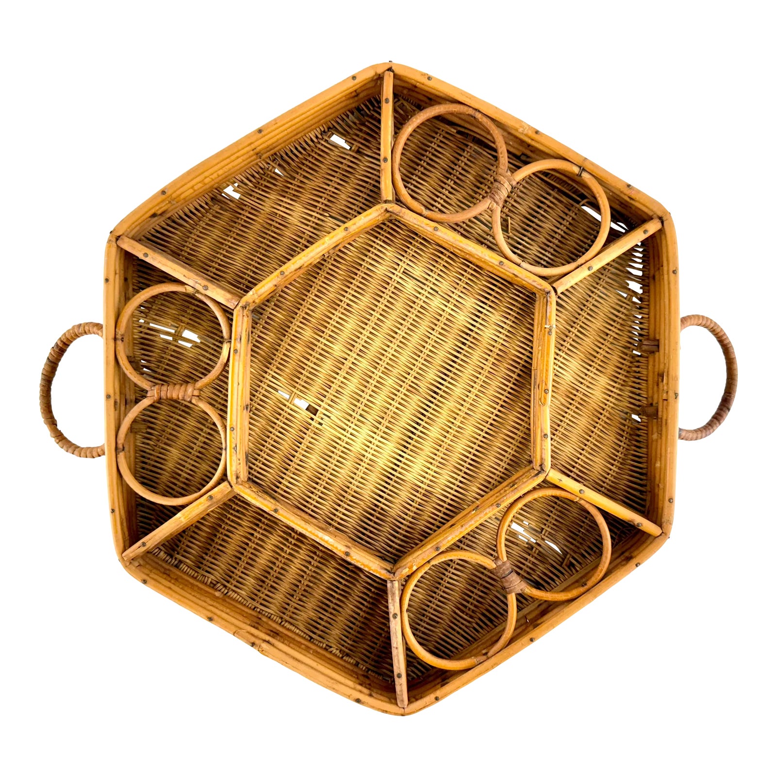 Mid Century Hexagonal Rattan Drinks Tray | Chairish