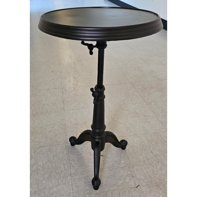 Metal Restoration Hardware Cast Iron Adjustable Height Tilt Top Side Table Pedestal For Sale - Image 7 of 10