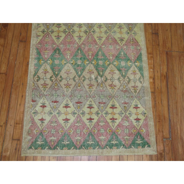 Shabby Chic 20th Century Turkish Runner with Pink and Green Accent Colors - 3'3" x 7' For Sale - Image 4 of 5