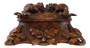 Antique Swiss Black Forest Hand-Carved Jewelry Box in Oak, 1800s