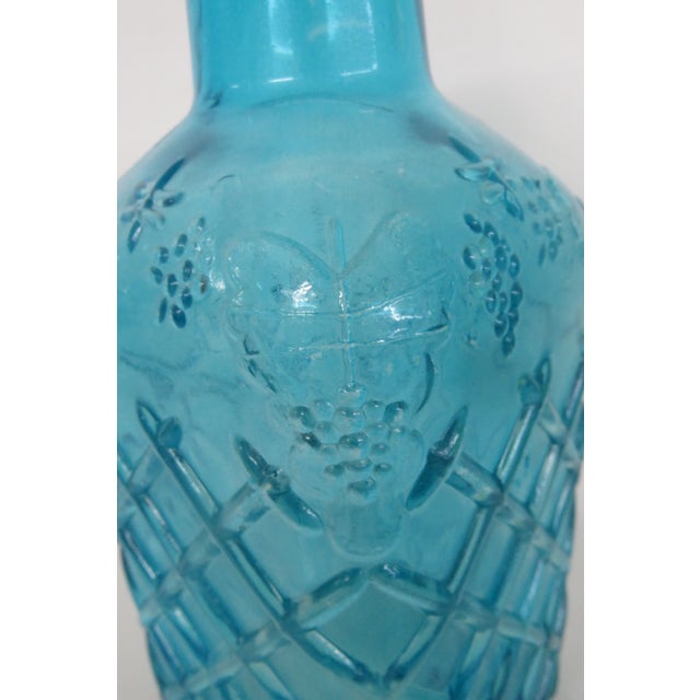 Blue Squared Glass Bottle Embossed Carafe With Grapes Lattice Vase 4801b For Sale - Image 4 of 14